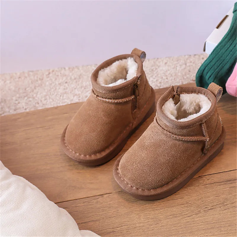 Winter Boots Met Leer Voor Baby's en Kinderen Camel