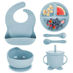 Complete 6-Delige Babyservies Set Kleur Blauw Bordje Met Eten