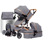 Kinderwagen 3 in 1 Met Wieg en Autostoel Set Met Wieg, Autostoel En Luiertas Kleur Grijs