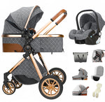 Luxe 3 in 1 Kinderwagen Met Autostoel En Wieg, Luiertas, Klamboe, Regenhoes Grijs