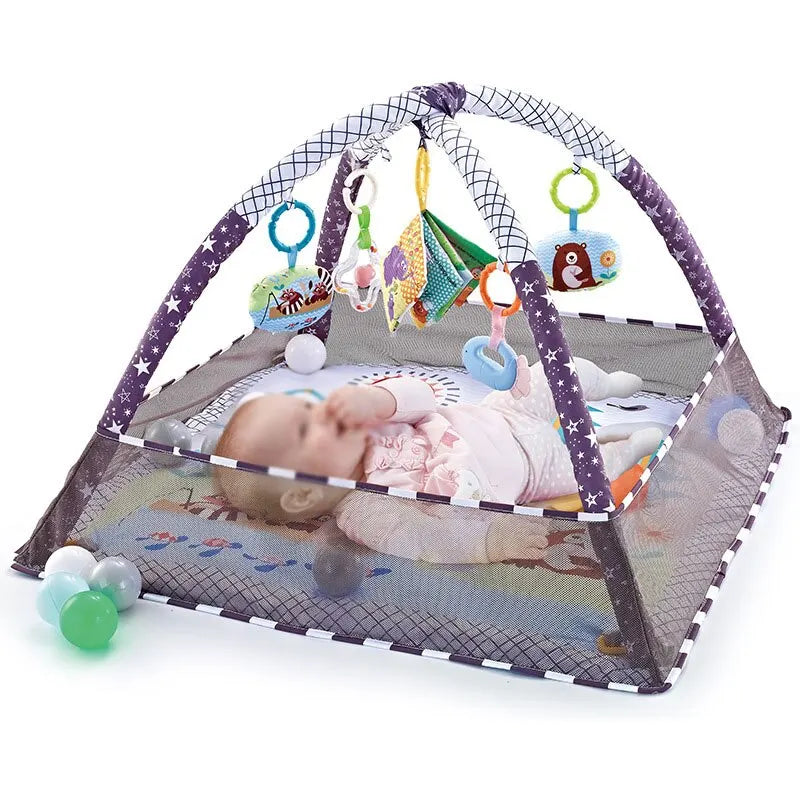 Babygym Met Kleurrijke Speelmat En Boog Paars met baby