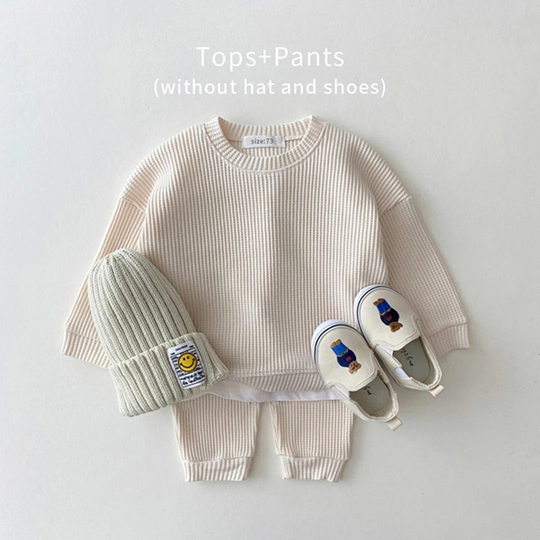 2-Delige Set Baby's En Kinderen Met Wafel Structuur Kleur Beige Top En Broek