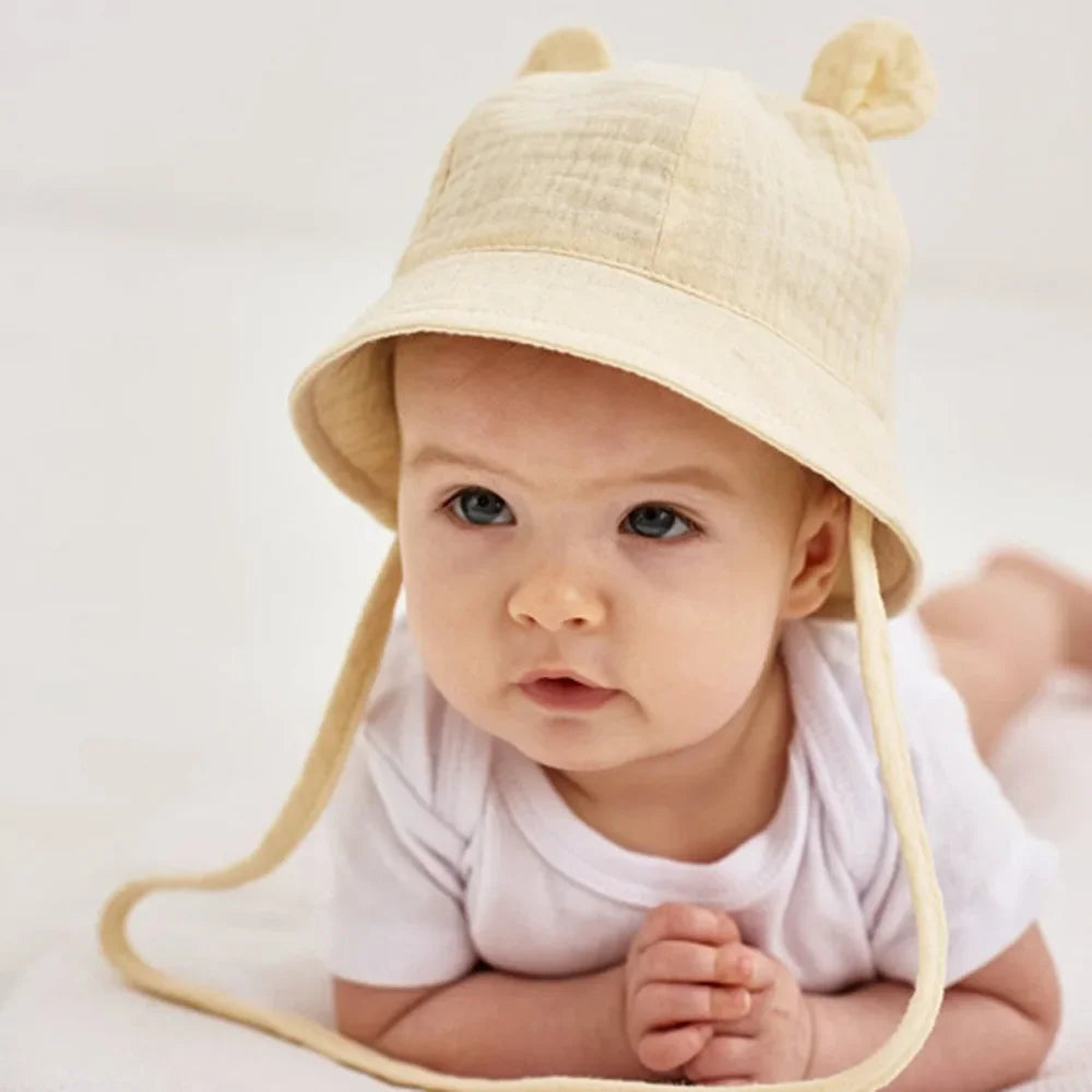 Baby Zonnehoed Met Schattige Beren Oortjes Geel