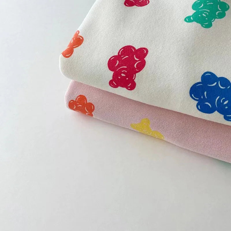 Schattige 2-Delige Meisjes Kledingset Met Beertjes Roze en Wit Multicolor Beertjes Ingezoomd Print