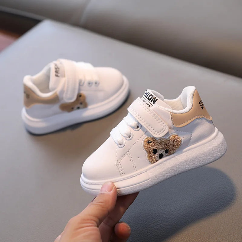 Witte Sneakers voor Baby's en Kinderen Met Beertje Kleur Beige