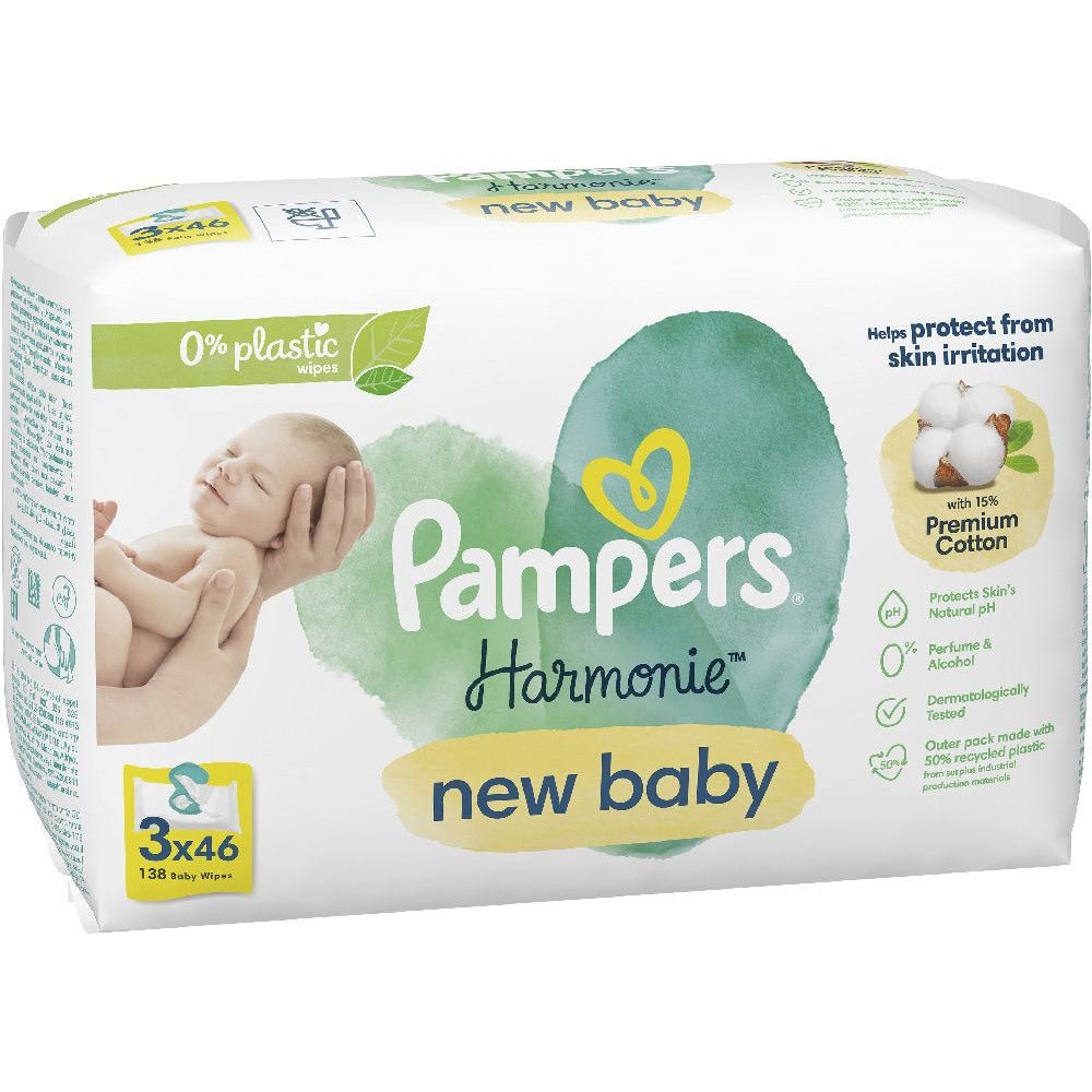 Pampers Harmonie New Baby Billendoekjes 0% Plastic - 3x46 Wipes Pampers Billendoekjes